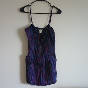 Billabong Striped Multicolor Romper Women's Size Medium Pockets Adjustable Strap